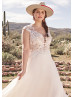 Cap Sleeve Beaded Ivory Lace Chiffon Wedding Dress